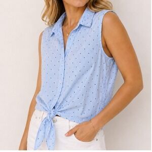 Christopher & Banks Women Blue Polka Dot Striped‎ Tie Front Top XL Sleeveless XL
